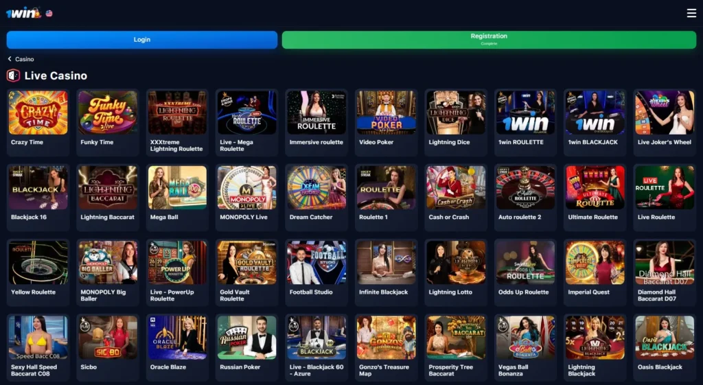 Live casino games at 1WIN app